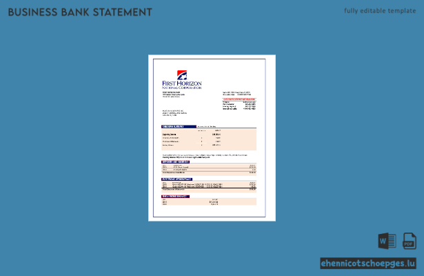 Beispiel eines Kontoauszugs vom Firmengirokonto der First Horizon Bank (Word- und PDF-Datei)